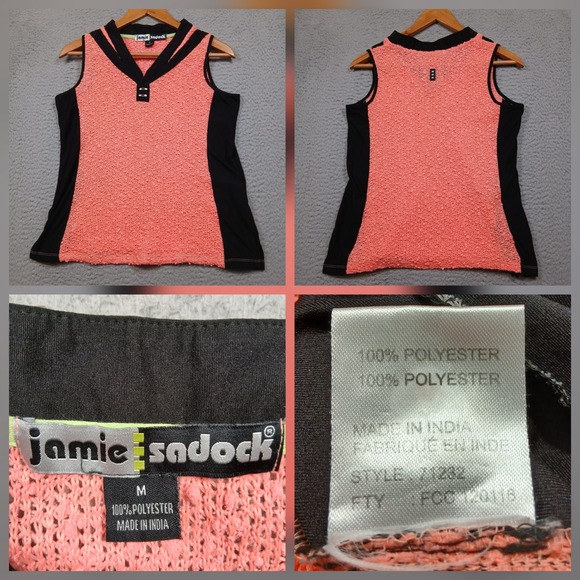 jamie sadock Tops - Jamie Sadock Sleeveless Golf Top Women's M Coral Black Textured V-Neck